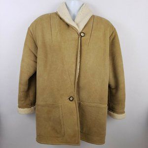 Vtg Knights Tailors Shearling Lined Suede Coat M
